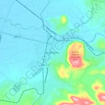 Acámbaro地形图、海拔、地势