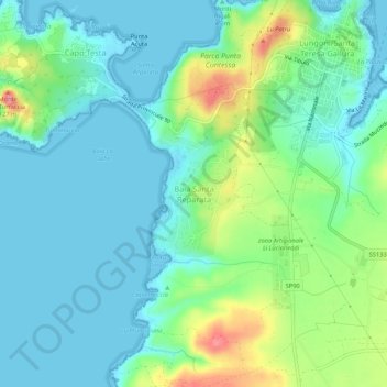 Baia Santa Reparata地形图、海拔、地势