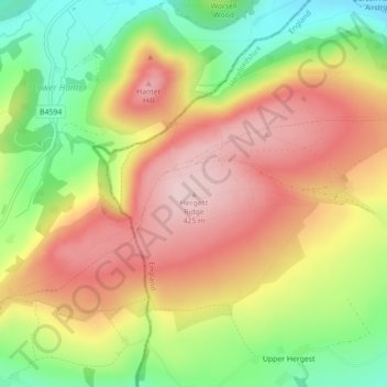 Hergest Ridge地形图、海拔、地势