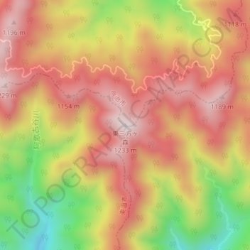 東三方ヶ森地形图、海拔、地势