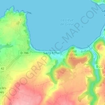 Saint-Efflam地形图、海拔、地势