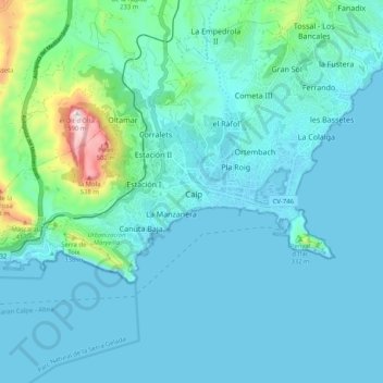 Calp地形图、海拔、地势