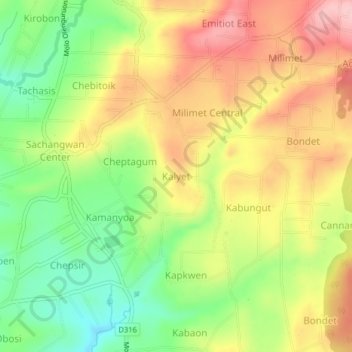 Kalyet地形图、海拔、地势