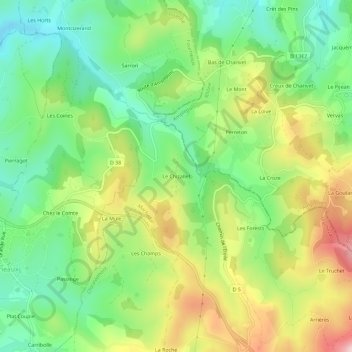 Le Chizallet地形图、海拔、地势