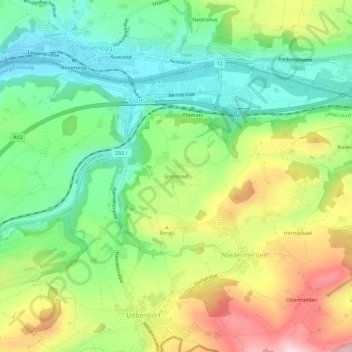 Grossried地形图、海拔、地势