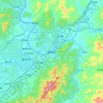赣县区地形图、海拔、地势