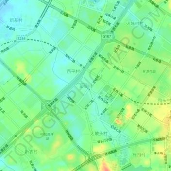 彭眼村地形图、海拔、地势