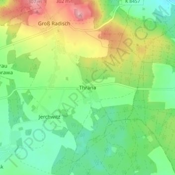 Thräna地形图、海拔、地势