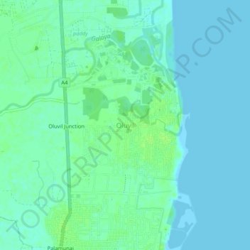 Oluvil地形图、海拔、地势