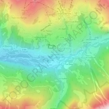 Les Usclas地形图、海拔、地势