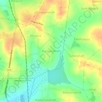 Kasavanahalli地形图、海拔、地势