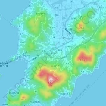 井ノ谷地形图、海拔、地势