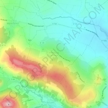 Villeneuve Lembron地形图、海拔、地势