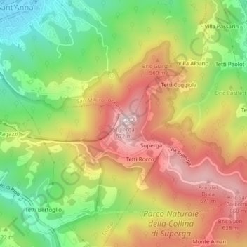Superga地形图、海拔、地势