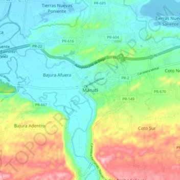 Manatí地形图、海拔、地势