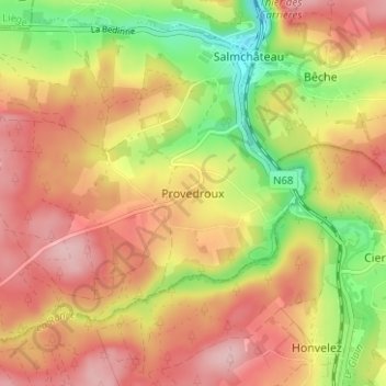 Provedroux地形图、海拔、地势