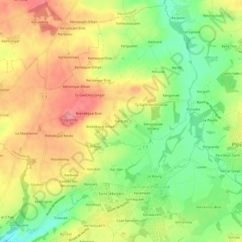 Kerscao地形图、海拔、地势