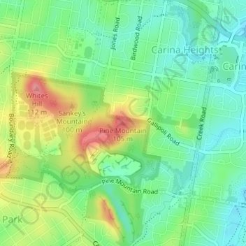 Pine Mountain地形图、海拔、地势