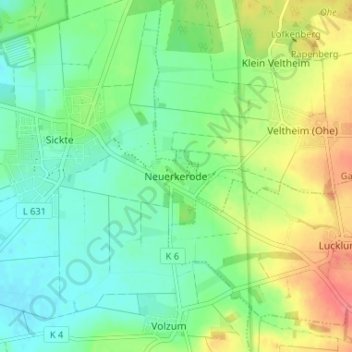 Neuerkerode地形图、海拔、地势