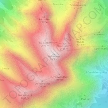 Hochkalter地形图、海拔、地势
