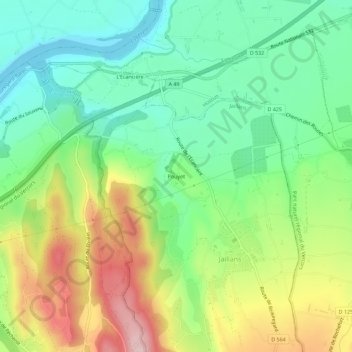 Pouyet地形图、海拔、地势