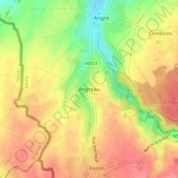 Angreau地形图、海拔、地势