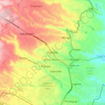 Kiambu地形图、海拔、地势