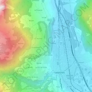 Les Murets地形图、海拔、地势