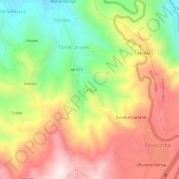 Collpa地形图、海拔、地势
