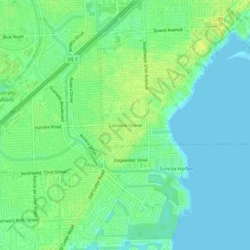 Coconut Grove地形图、海拔、地势