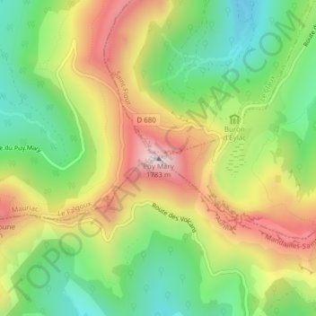 Puy Mary地形图、海拔、地势