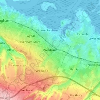 Rainham地形图、海拔、地势