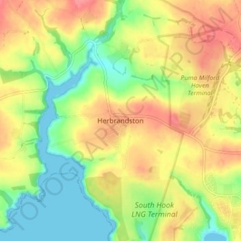 Herbrandston地形图、海拔、地势