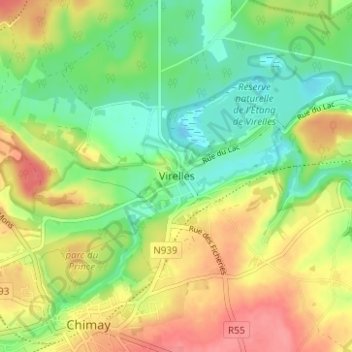 Virelles地形图、海拔、地势