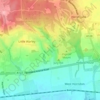 Childerditch地形图、海拔、地势