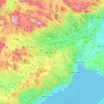 Veszprém地形图、海拔、地势