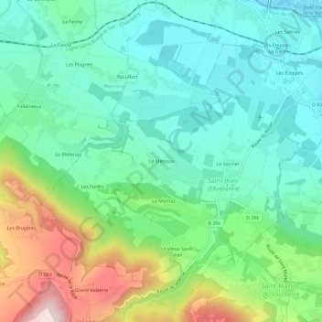 Le Menoux地形图、海拔、地势