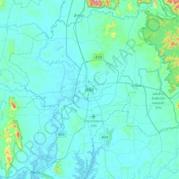 Trang地形图、海拔、地势