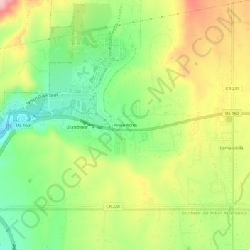 Piñon Acres地形图、海拔、地势