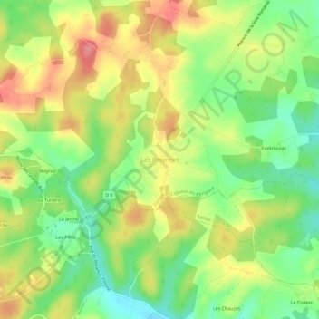 Les Potences地形图、海拔、地势