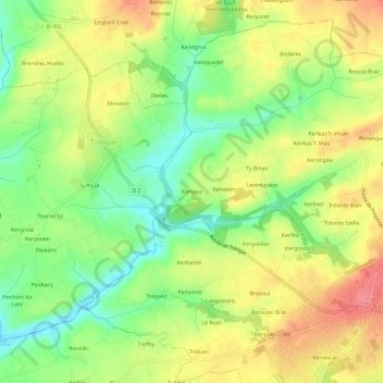 Kersauz地形图、海拔、地势