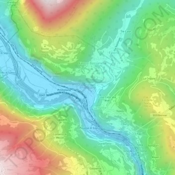Primolano地形图、海拔、地势