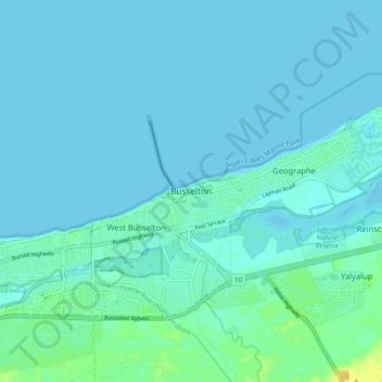 Busselton地形图、海拔、地势