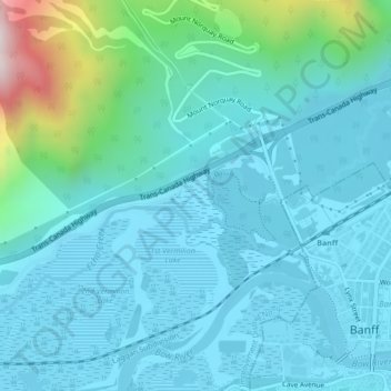 Vermilion Lakes地形图、海拔、地势