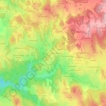 La Croix de Lissarthe地形图、海拔、地势