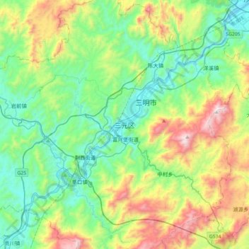 三元区地形图、海拔、地势