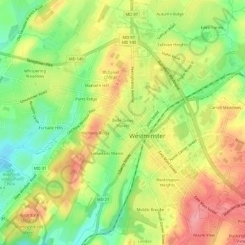 Belle Grove Square地形图、海拔、地势