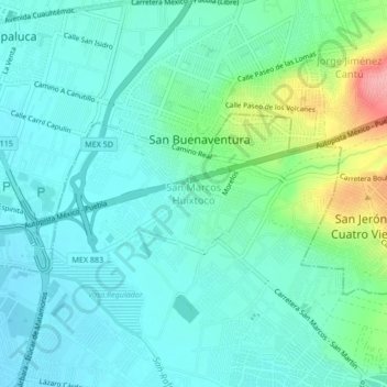 San Marcos Huixtoco地形图、海拔、地势