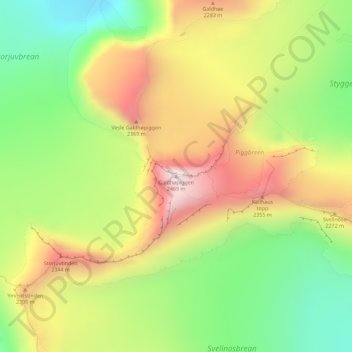 Galdhøpiggen地形图、海拔、地势