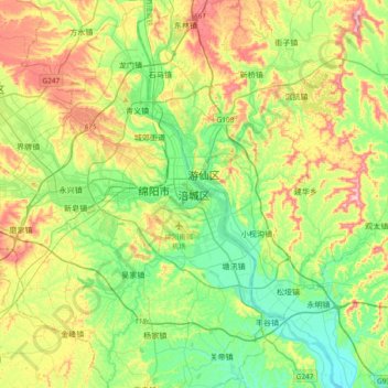 涪城区地形图、海拔、地势